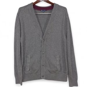 GAP‎ Men's Dark Heather Grey Cardigan L Classic Knit Button Sweater Winter Layer